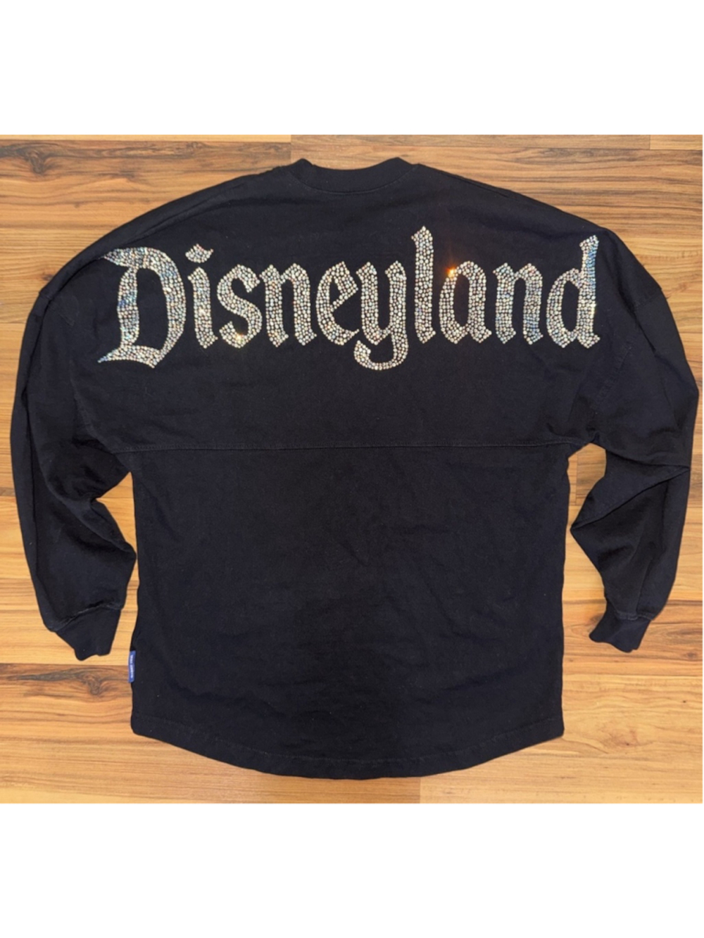 Disneyland Spirit Jersey Rhinestone Bling Spellout Black Oversized Pullover XS